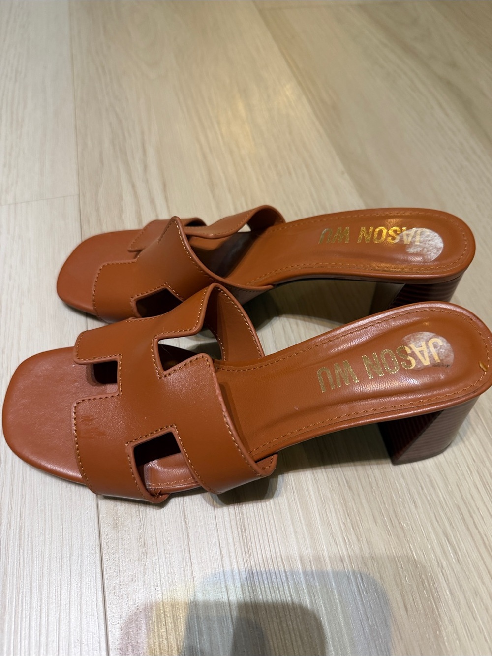 Jason Wu Tan Leather Slide Mules with Block Heel